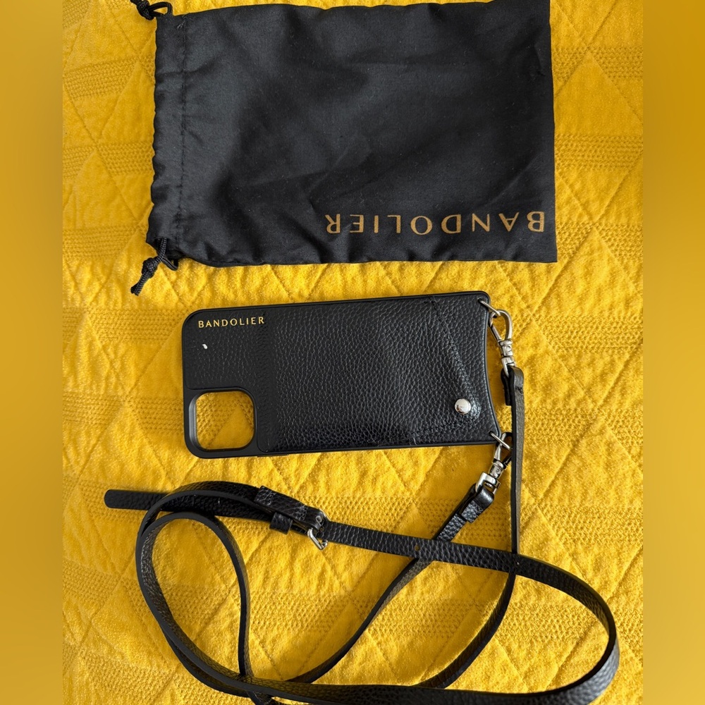 Bandolier Black Pebbled Leather Phone Case w/ Strap iPhone 11 Pro Max